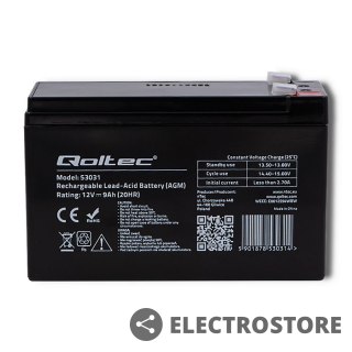Qoltec Akumulator żelowy | 12V | 9Ah | max.90A | AGM
