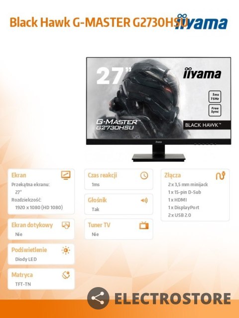 IIYAMA Monitor 27 G2730HSU-B1 TN,FHD 75Hz,HDMI,DP,USB, 1MS, IIYAMA Monitor 27 G2730HSU-B1 TN,FHD 75Hz,HDMI,DP,USB, 1MS,