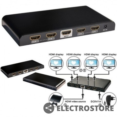 Techly Rozdzielacz-splitter HDMI 1/4 Ultra HD, 3D Techly Rozdzielacz-splitter HDMI 1/4 Ultra HD, 3D