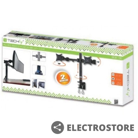 Techly Uchwyt biurkowy LCD/LED 13-27 cali podwójny 2x10kg, czarny Techly Uchwyt biurkowy LCD/LED 13-27 cali podwójny 2x10kg, czarny