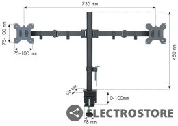 Techly Podwójne ramię biurkowe LED/LCD 13-27 cali 2x10kg VESA regulowane