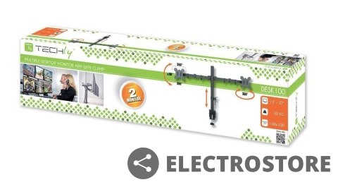 Techly Podwójne ramię biurkowe LED/LCD 13-27 cali 2x10kg VESA regulowane Techly Podwójne ramię biurkowe LED/LCD 13-27 cali 2x10kg VESA regulowane