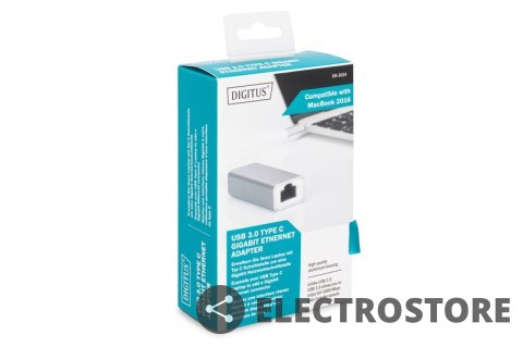 Digitus Karta sieciowa przewodowa USB 3.0 Typ C do Gigabit Ethernet 10/100/1000Mbps Digitus Karta sieciowa przewodowa USB 3.0 Typ C do Gigabit Ethernet 10/100/1000Mbps