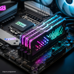 Moduły pamięci RAM DDR5 z podświetleniem RGB, zapewniające płynność działania komputera gamingowego.