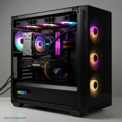Nowoczesna obudowa komputera gamingowego z panelem ze szkła hartowanego i podświetleniem RGB.